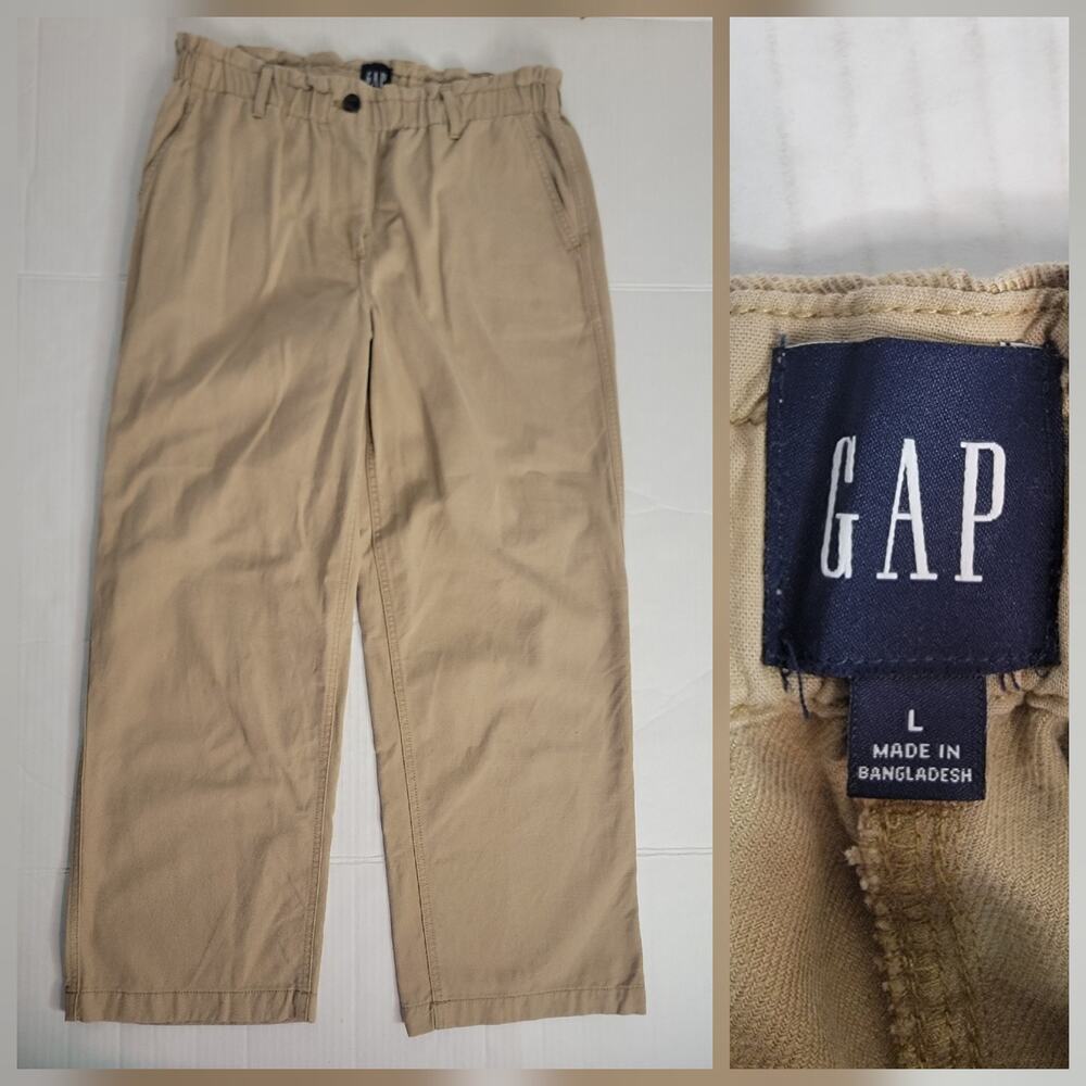 GAP Wide Leg Kakhi Pants Womens SZ Large Straight Pockets Elastic Waist Coastal